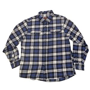 Orvis Men's Flannel twill lg Blue Plaid Button Down Shacket Heavy‎ Weight Warm
